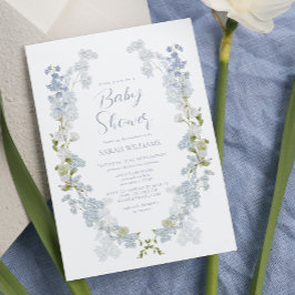 Elegant Dusty Blue Floral Waterverf Baby shower Kaart