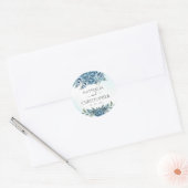 Elegant Dusty Blue Floral Waterverf Border Ronde Sticker (Envelop)
