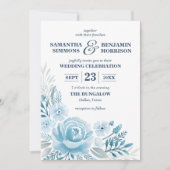 Elegant Dusty Blue Floral Waterverf Foto bruiloft Kaart (Voorkant)
