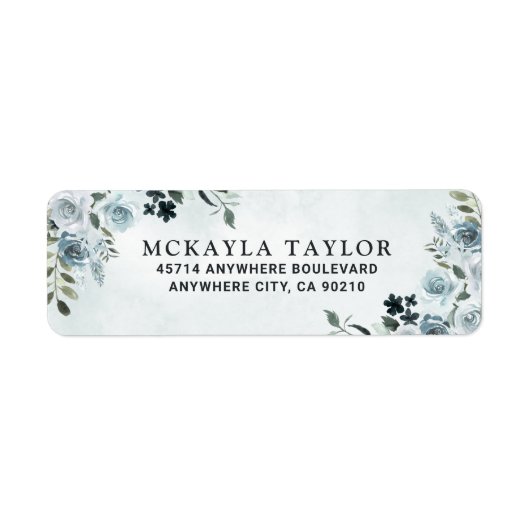 Elegant Dusty Blue Floral Waterverf Navy Wedding Etiket (Voorkant)