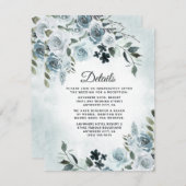 Elegant Dusty Blue Floral Waterverf Navy Wedding Informatiekaartje (Voorkant / Achterkant)