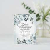 Elegant Dusty Blue Floral Waterverf Navy Wedding Informatiekaartje (Staand voorkant)