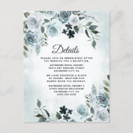 Elegant Dusty Blue Floral Waterverf Navy Wedding Informatiekaartje