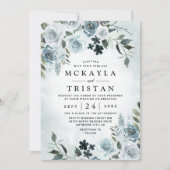 Elegant Dusty Blue Floral Waterverf Navy Wedding Kaart (Voorkant)