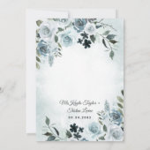 Elegant Dusty Blue Floral Waterverf Navy Wedding Kaart (Achterkant)