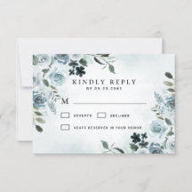 Elegant Dusty Blue Floral Waterverf Navy Wedding