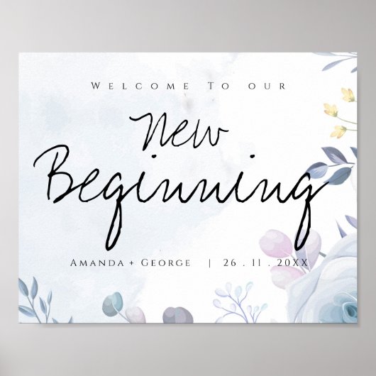 Elegant Dusty Blue floral Waterverf Nieuw begin Poster (Voorkant)