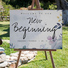 Elegant Dusty Blue floral Waterverf Nieuw begin Poster