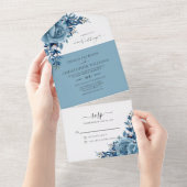 Elegant Dusty Blue Floral Waterverf Wedding All In One Uitnodiging (Afscheurbaar)