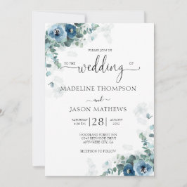 Elegant Dusty Blue Floral Waterverf Wedding Kaart