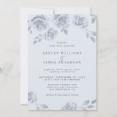 Elegant Dusty Blue Floral Waterverf Wedding Kaart (Voorkant)
