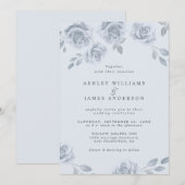 Elegant Dusty Blue Floral Waterverf Wedding Kaart (Voorkant / Achterkant)