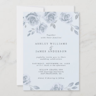Elegant Dusty Blue Floral Waterverf Wedding Kaart