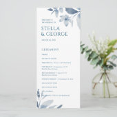 Elegant Dusty Blue Floral Waterverf Wedding Programmakaart (Staand voorkant)