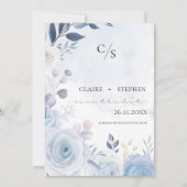 Elegant Dusty Blue FLoral Waterverf Wedding Save The Date (Voorkant)