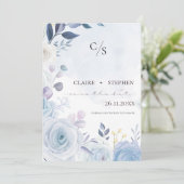 Elegant Dusty Blue FLoral Waterverf Wedding Save The Date (Staand voorkant)