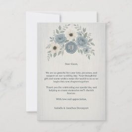 Elegant Dusty Blue Floral Wax Seal Wedding Bedankkaart