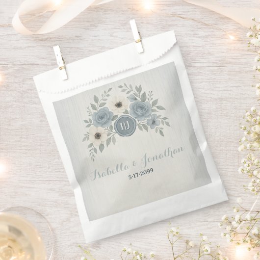 Elegant Dusty Blue Floral Wax Seal Wedding Bedankzakje (Geknipt)