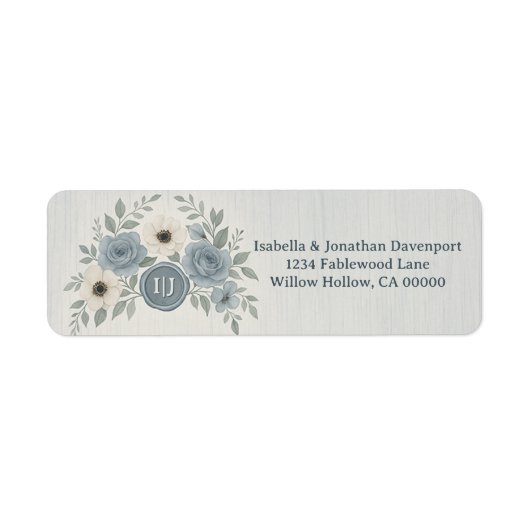 Elegant Dusty Blue Floral Wax Seal Wedding Etiket (Voorkant)