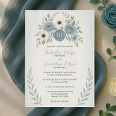 Elegant Dusty Blue Floral Wax Seal Wedding Kaart