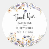 Elegant Dusty Blue Floral Weddenschap Bedankt Ronde Sticker (Voorkant)