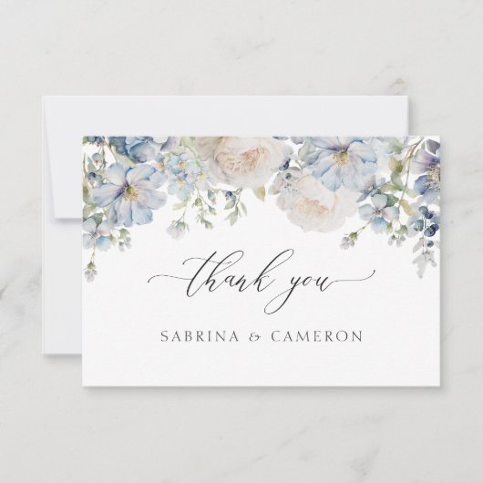 Elegant Dusty Blue Floral Weddenschap Hartelijk da Bedankkaart (Voorkant)