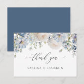 Elegant Dusty Blue Floral Weddenschap Hartelijk da Bedankkaart (Voorkant / Achterkant)