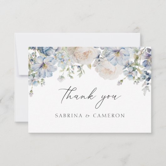 Elegant Dusty Blue Floral Weddenschap Hartelijk da Bedankkaart (Voorkant)