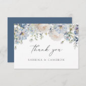 Elegant Dusty Blue Floral Weddenschap Hartelijk da Bedankkaart (Voorkant / Achterkant)