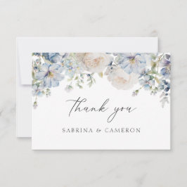 Elegant Dusty Blue Floral Weddenschap Hartelijk da Bedankkaart