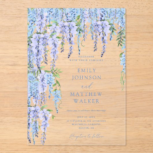 Elegant Dusty Blue Floral Wedding Acryl Uitnodigingen (Voorkant)