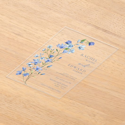 Elegant Dusty Blue Floral Wedding Acryl Uitnodigingen (Laagn)