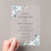 Elegant Dusty Blue Floral Wedding Acryl Uitnodigingen (Insitu (Draagbaar))