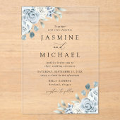 Elegant Dusty Blue Floral Wedding Acryl Uitnodigingen (Voorkant)