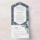 Elegant Dusty Blue Floral Wedding All In One Uitnodiging (Binnen)