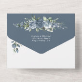 Elegant Dusty Blue Floral Wedding All In One Uitnodiging (Achterkant)