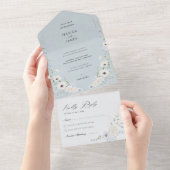 Elegant Dusty Blue Floral Wedding All In One Uitnodiging (Afscheurbaar)