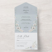 Elegant Dusty Blue Floral Wedding All In One Uitnodiging (Binnen)