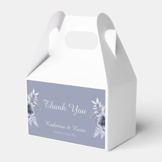Elegant Dusty Blue Floral Wedding Bedankdoosjes (Voorkant Zijde)