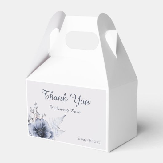 Elegant Dusty Blue Floral Wedding Bedankdoosjes (Voorkant Zijde)