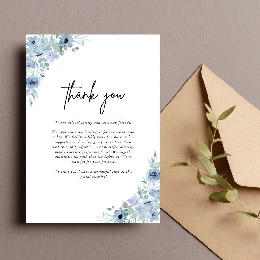 Elegant Dusty Blue Floral Wedding Bedankkaart