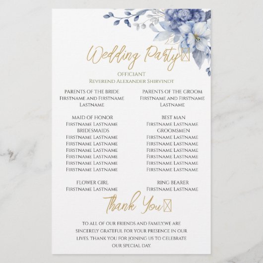 Elegant Dusty Blue Floral Wedding Ceremony Program (Achterkant)