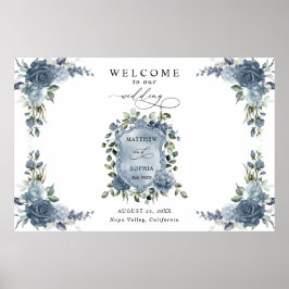 Elegant Dusty Blue Floral Wedding Crest Poster