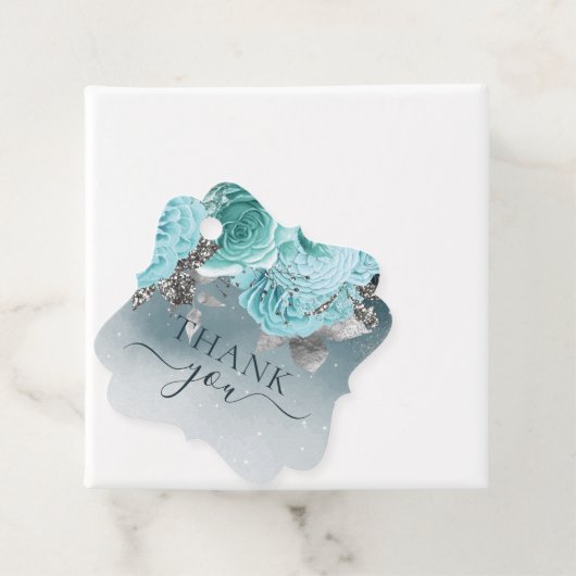 Elegant Dusty Blue Floral Wedding Dank u Bedankjes Labels (In situ)