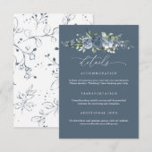 Elegant Dusty Blue Floral Wedding Enclosure Card Informatiekaartje (Voorkant / Achterkant)
