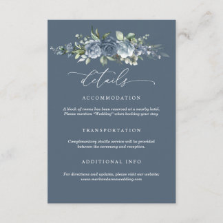 Elegant Dusty Blue Floral Wedding Enclosure Card Informatiekaartje