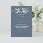 Elegant Dusty Blue Floral Wedding Enclosure Card Informatiekaartje (Staand voorkant)