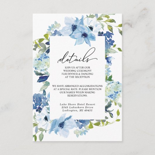 Elegant Dusty Blue Floral Wedding Enclosure Kaart (Voorkant)
