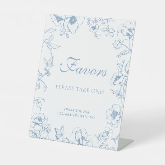 Elegant Dusty Blue Floral Wedding Favors Reclamebord Met Voetstuk (Voorkant)