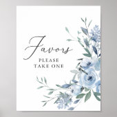 Elegant Dusty Blue Floral Wedding Favors Sign Poster (Voorkant)